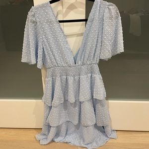 Double V light blue tiered dress